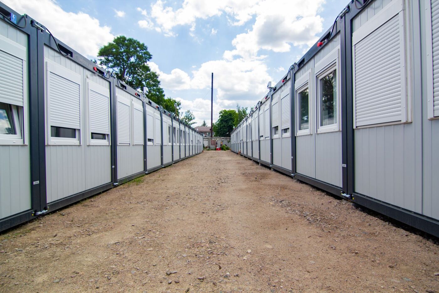 Rows of portable site cabins ready for delivery